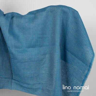 Lininis audinys mėlynas su gelsvais dryžiais
