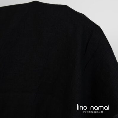 Juodas lininis audinys skalbtas minkštas švelnus