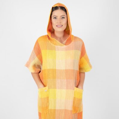 BINGO lino - medvilnės oranžinis pončas su kišenėmis