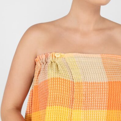 Lino - medvilnės oranžinis rankšluostis susegamas sagomis