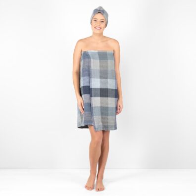 BINGO lininis melsvai pilkas susegamas rankšluostis