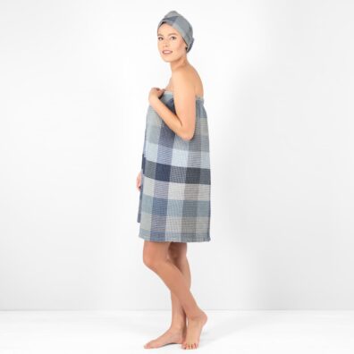 Lino - medvilnės melsvai pilkas susegamas „vaflinis“ rankšluostis