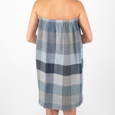 Lino - medvilnės melsvai pilkas susegamas rankšluostis su guma nugaroje