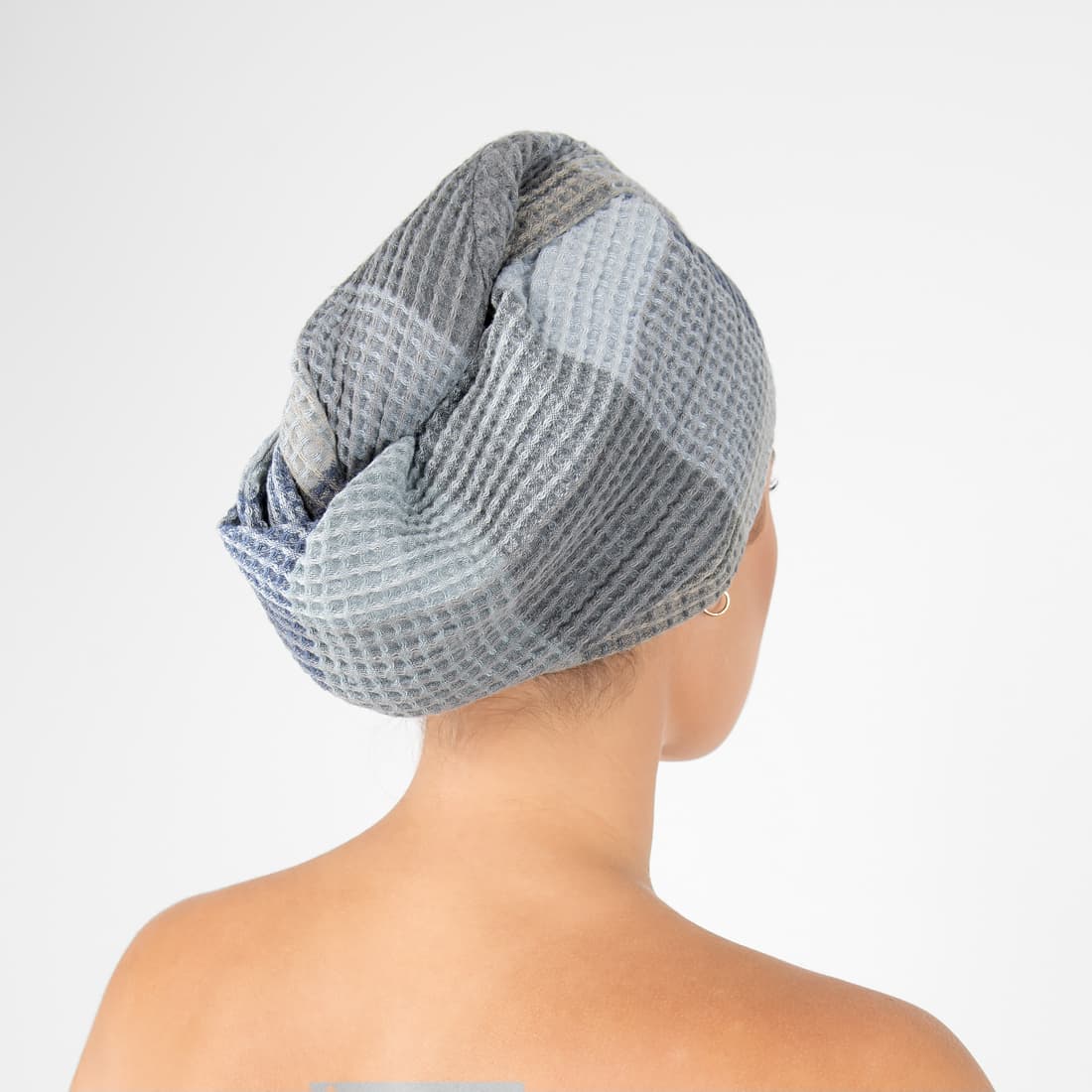 BINGO lino - medvilnės melsvai pilka dušo kepurė susegama saga