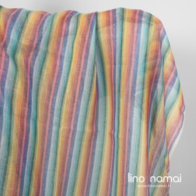 Lininis permatomas audinys vaivorykštės spalvų dryžiais