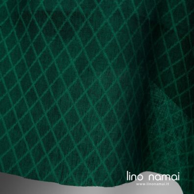 Lininis audinys dvipusis žakardinis žalias su rombais
