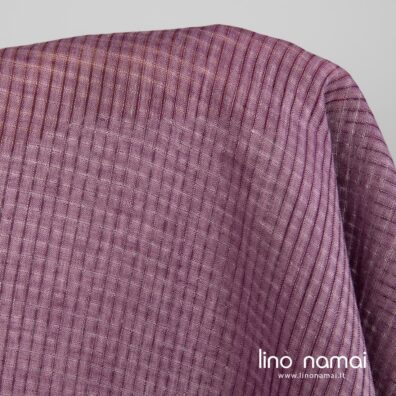 Lininis audinys violetinis permatomais langeliais tinka drabužiams ir namų tekstilei siūti