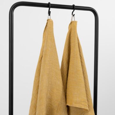 PURO lininis rankšluostis geltonas melanžinis „vaflinis“ su kilpele pakabinimui