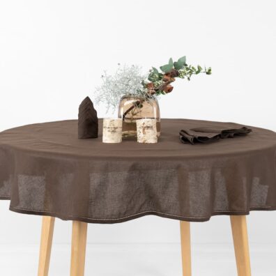 LUNA apvali, ovali tamsiai ruda lino - medvilnės staltiesė