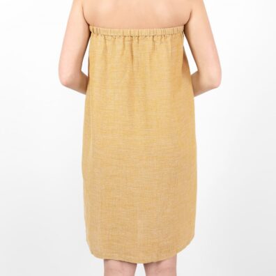 Lininis susegamas rankšluostis geltonas melanžinis su viršuje įverta guma