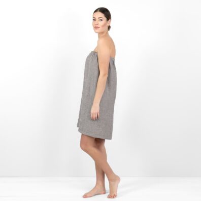 PURO lininis susegamas rankšluostis pilkai rudas iš minkšto švelnaus skalbto audinio