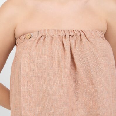 Lininis pirties rankšluostis rusvas melanžinis susegamas sagomis