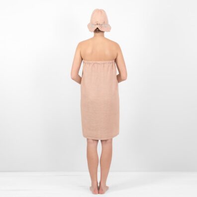 Lininis susegamas rankšluostis rusvas-pilkšvas melanžinis iš minkšto švelnaus specialiai skalbto audinio