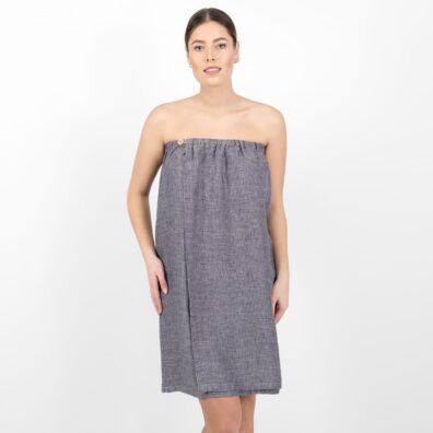 Lininis susegamas rankšluostis mėlynas - pilkšvas melanžinis „vaflinis“