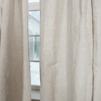 Lininė natūrali pilka užuolaida iš minkšto, švelnaus, specialiai skalbto audinio