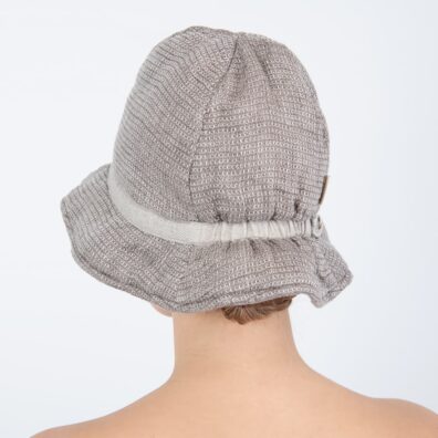 PURO lininė pirties kepurė pilkai ruda melanžinė su pilka juostele