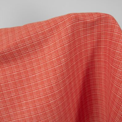 Lino - medvilnės audinys baltai-raudonas ruoželiniu pynimu