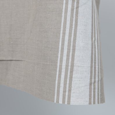 Lino - medvilnės audinys rusvai pilkas dryžuotas