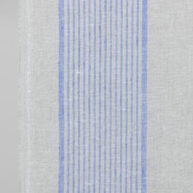 Lininis audinys pilkas mėlynais dryžiais tinka virtuvės rankšluostukams siūti