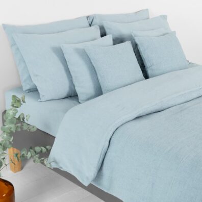 Lino - medvilnės patalynė iš melanžinio žalsvai melsvo audinio