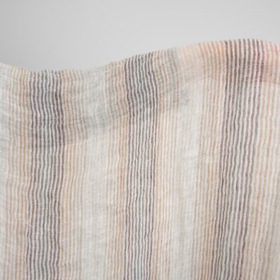 Lininis audinys rudais dryžiais permatomas skalbtas tinka šalikams, skaroms, užuolaidoms siūti