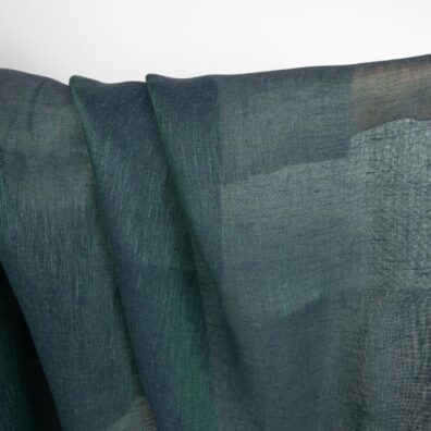 Lininis audinys mėlynai žalias permatomas tinka šalikams, skaroms, užuolaidoms siūti