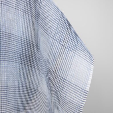 Lininis audinys mėlynai languotas permatomas retas lengvas