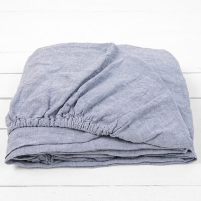 DOVI lininė paklodė melsvai pilka su guma