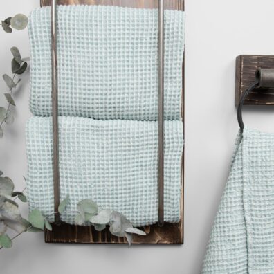 BINGO lino-medvilnės rankšluostis melsvai žalsvas