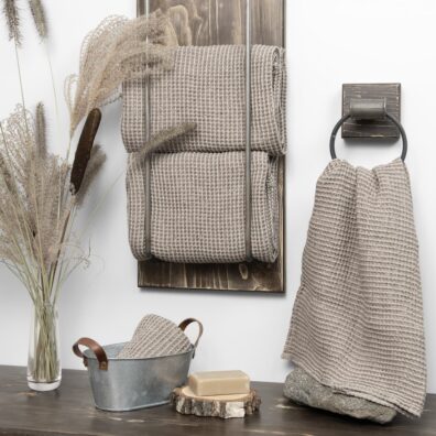 BINGO lininis rankšluostis pilkai rudas