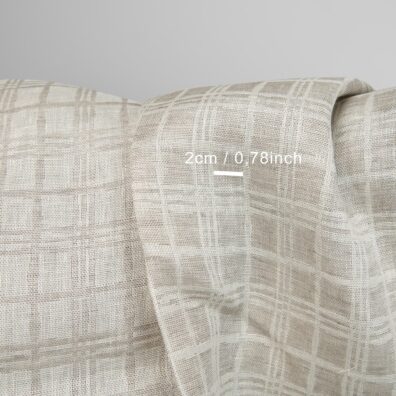 Žakardinis dvipusis lininis audinys iš pilkšvai rusvų ir gelsvai baltų verpalų