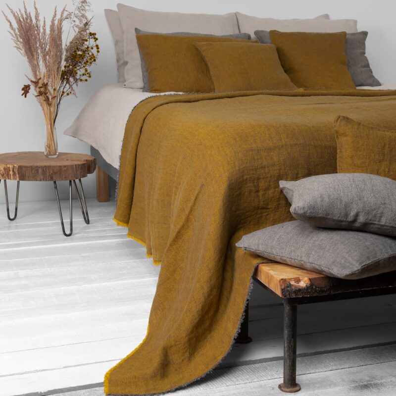 LEILA lininė geltona lovatiesė