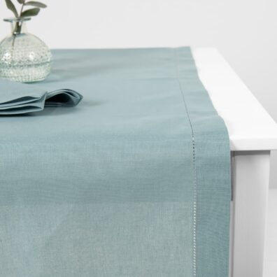 Lino - medvilnės melsvai žalsvas mereškuotas takelis stalui