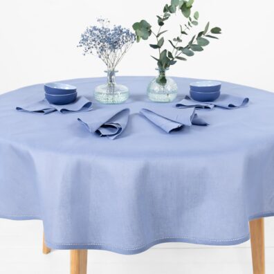 Apvali (ovali) melsva lino-medvilnės sudėties staltiesė