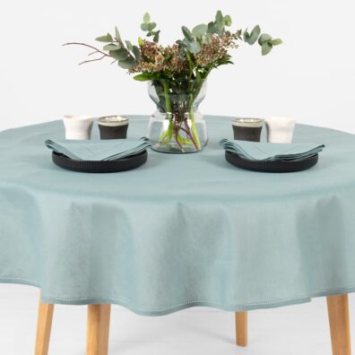 Turmalino spalvos apvali (ovali) mereškuota lino-medvilnės staltiesė