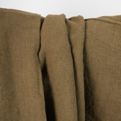 Lininis audinys samanų rudos spalvos platus skalbtas minkštas švelnus