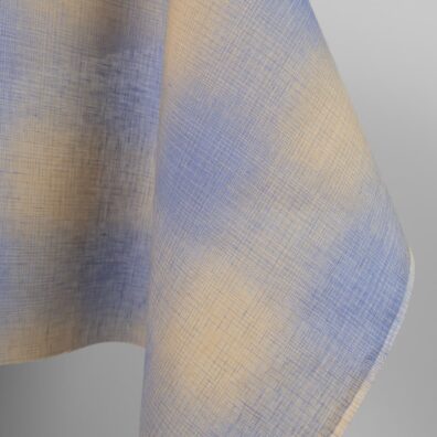 Lininis audinys rusvai mėlynas languotas yra tvirtas, tankus, vidutinio storio.