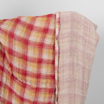 Lininis audinys raudonai languotas dvipusis skalbtas