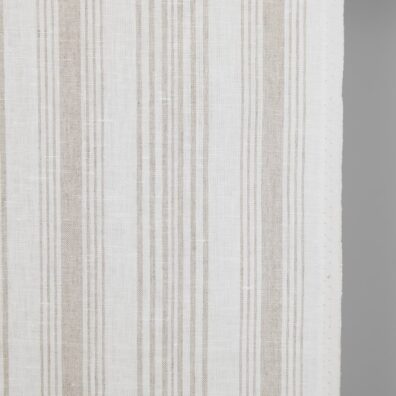 Lininis audinys natūralios spalvos dryžiais tinka virtuvės rankšluosčiams, pašluostėms siūti