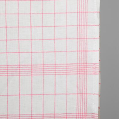 Lininis audinys rožiniais langeliais 60cm pločio tinka virtuvės rankšluostukams siūti