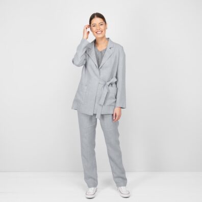 Lininis pilkas švarkas vasarai