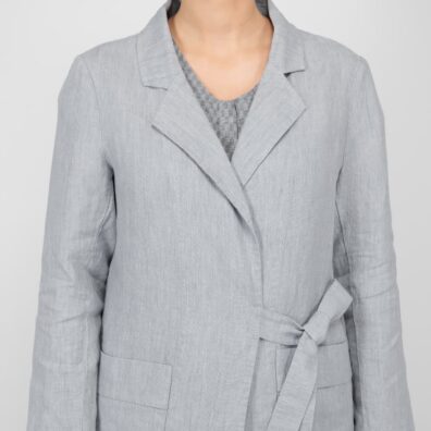 Lininis švarkas iš melanžinio melsvai pilko audinio