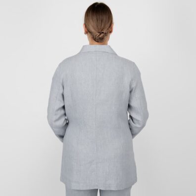 Lininis pilkas švarkas ilgas, tiesus, laisvas