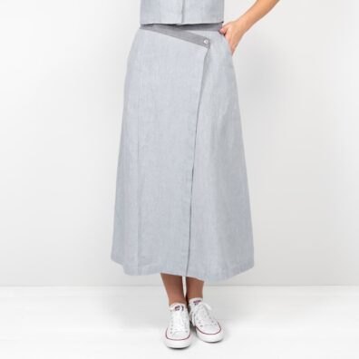 BRITTANY lininis pilkas sijonas su užmetimu