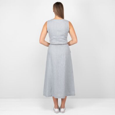 Lininis pilkas sijonas vidutinio ilgio