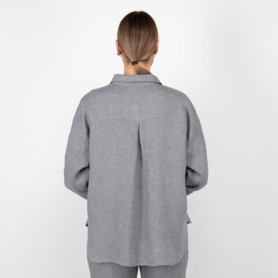 Lininė tamsiai pilka palaidinė ilgomis rankovėmis