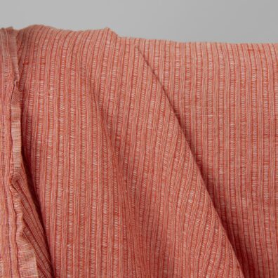 Puslininis audinys raudonai-baltas dryžuotas skalbtas, minkštas, švelnus