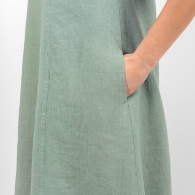 Lininė žalsva suknelė su kišenėmis