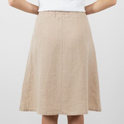 Lininis rusvas sijonas su guma juosmenyje nugaroje