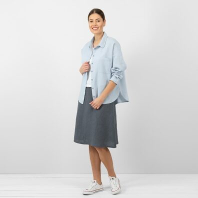 Lininis pilkas sijonas varpelio formos